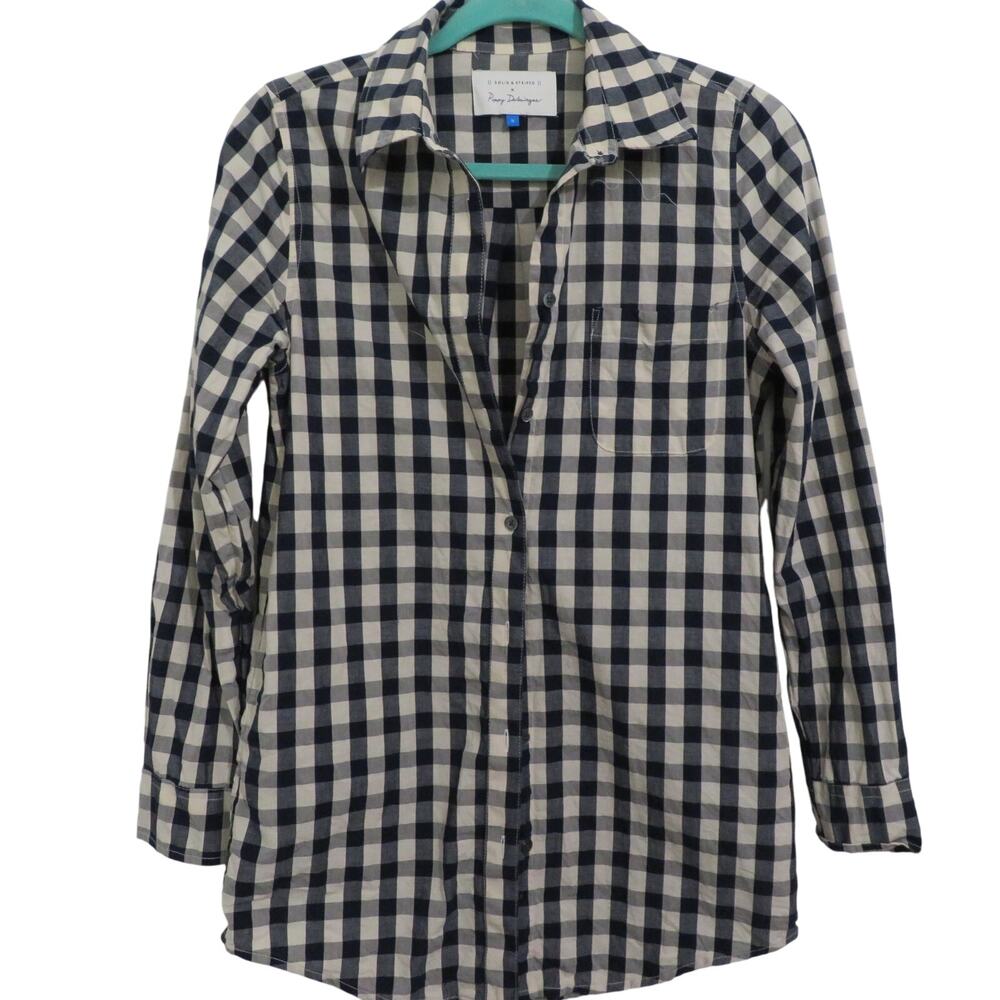 Solid & Striped x Poppy Delevingne Small Navy White Gingham Long Sleeve Top